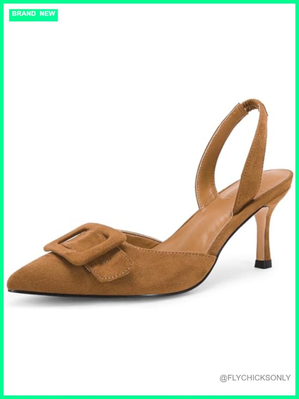 Faux Suede Slingback Kitten Heels Pointed Toe Buckle Pumps Dress Shoes